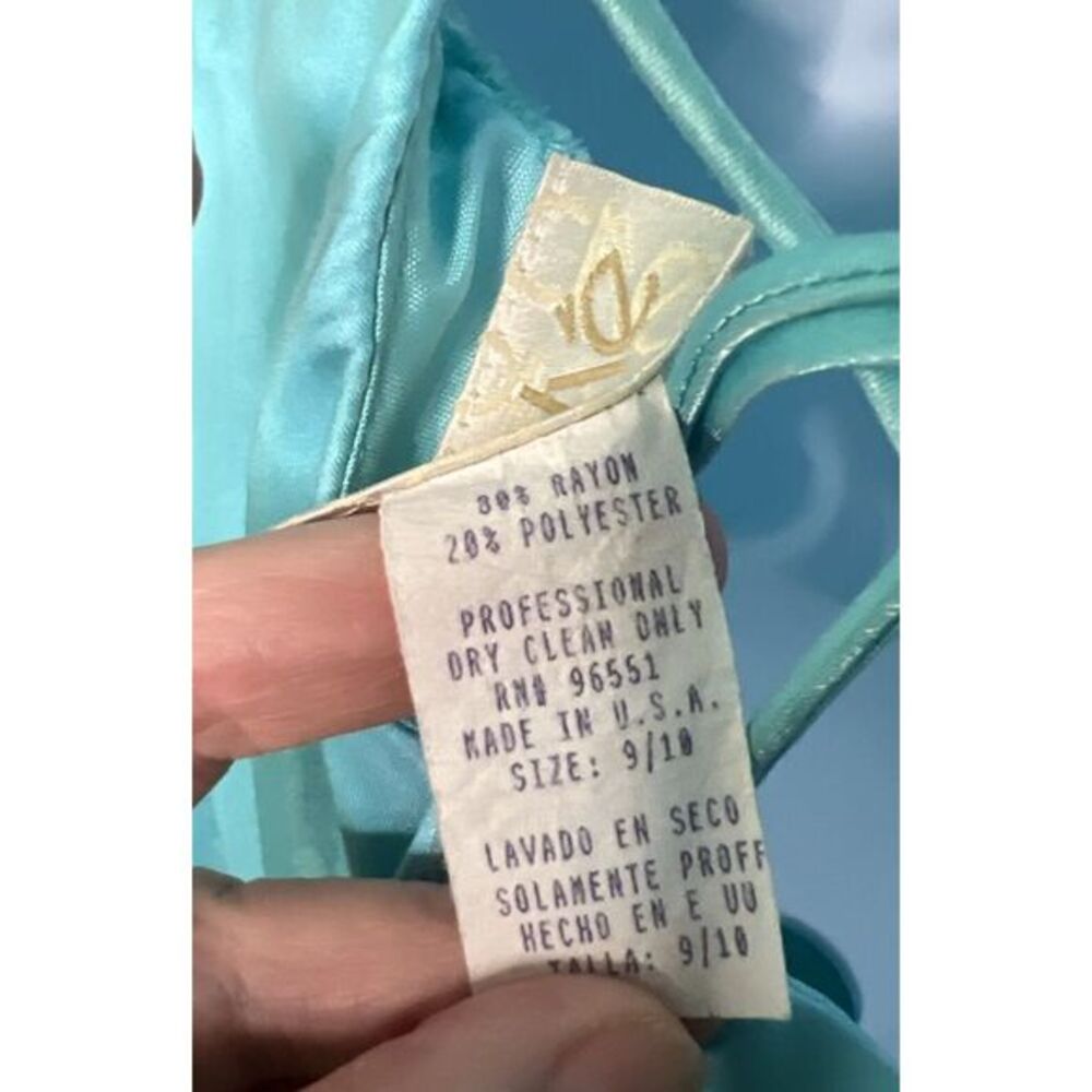 Y2K Cache Ice Blue Shimmery Maxi Dress SZ 9/10 Empire Waist Rhinestones Prom - Picture 7 of 9